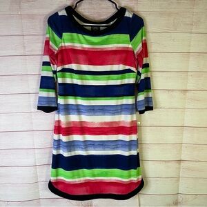 Vince Camuto Watercolor Multi Striped 3/4 Sleeve  Dress Size 6‎